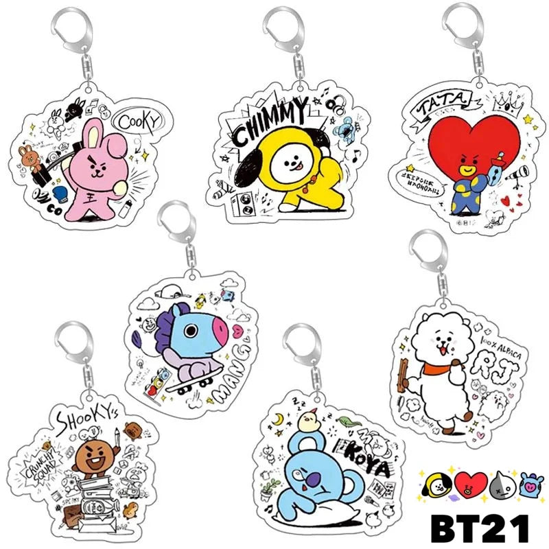 Personalized BTS Series New Cute Creative Cartoon Pattern Decorative Pendant Fashionable Versatile Portable Acrylic Keychain