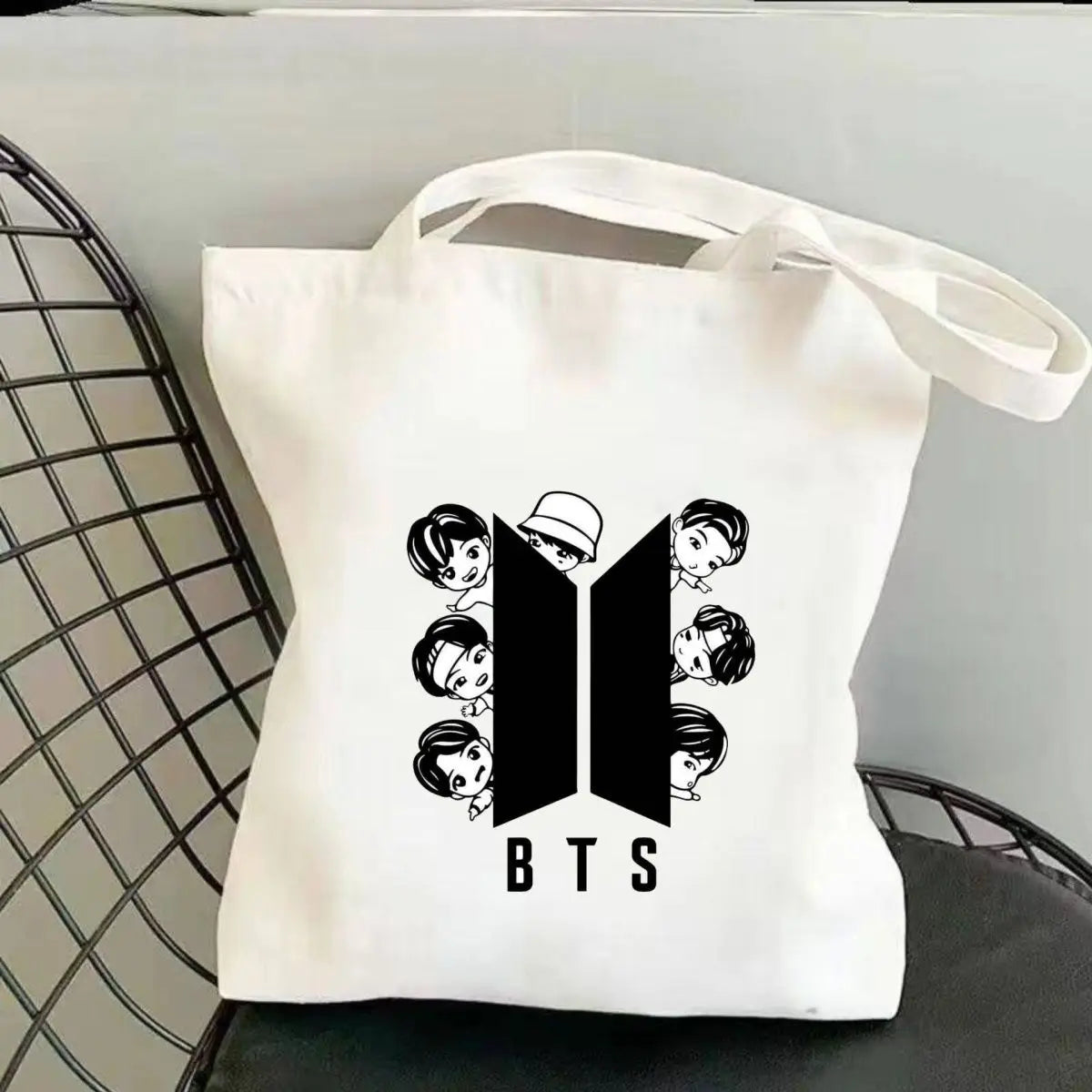 BTS series new cute creative cartoon pattern printed simple and fashionable large-capacity storage portable canvas shoulder bag