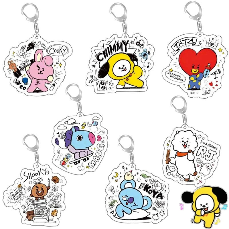 BT21 anime cartoon cute acrylic keychain BTS kawaii for boys and girls backpack pendant fan support merchandise gift wholesale