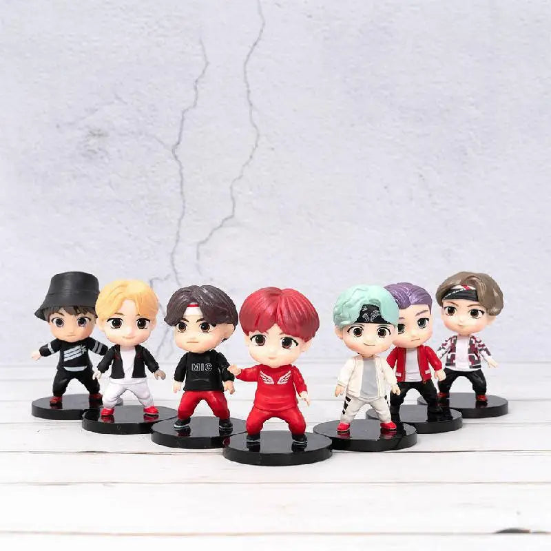 Bangtan Boys 7pcs/Set Action Figures Set RM Jin Suga Jhope Jimin V Jungkook Doll Model Toy Cute Star Idol Gift for Kids
