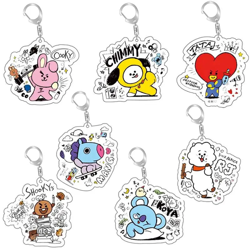 BT21 anime cartoon cute acrylic keychain BTS kawaii for boys and girls backpack pendant fan support merchandise gift wholesale