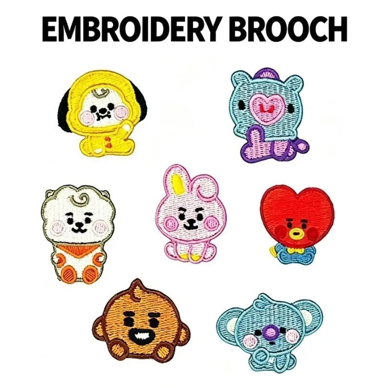 BT21 Cute Baby Embroidered Brooch Pins Cartoon Custom Badges for Bag Clothes Decor BTS Accessories