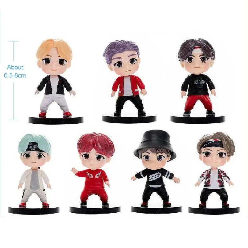 Bangtan Boys 7pcs/Set Action Figures Set RM Jin Suga Jhope Jimin V Jungkook Doll Model Toy Cute Star Idol Gift for Kids
