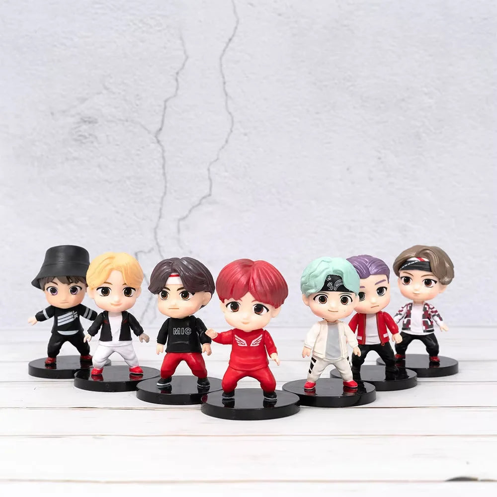 Bangtan Boys 7pcs/Set Action Figures Set RM Jin Suga Jhope Jimin V Jungkook Doll Model Toy Cute Star Idol Gift for Kids