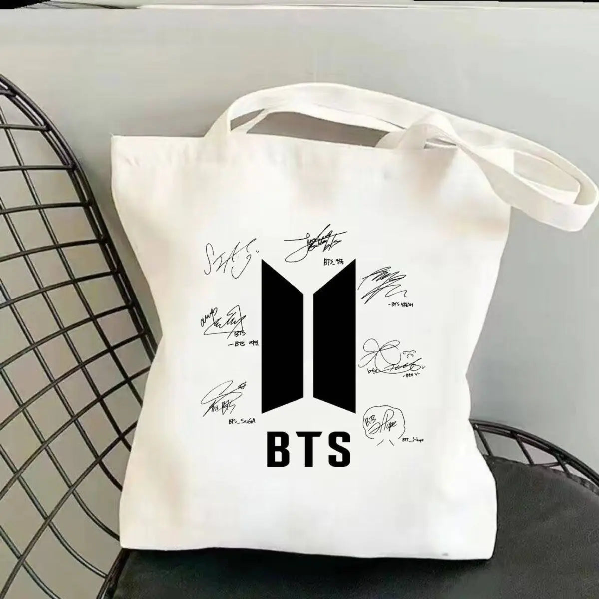 BTS series new cute creative cartoon pattern printed simple and fashionable large-capacity storage portable canvas shoulder bag