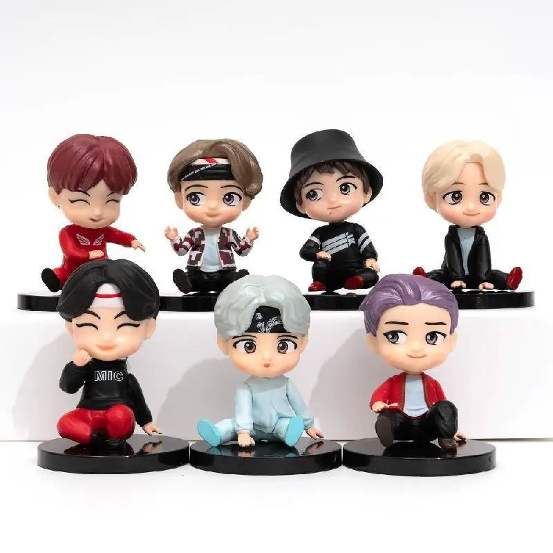 Bangtan Boys 7pcs/Set Action Figures Set RM Jin Suga Jhope Jimin V Jungkook Doll Model Toy Cute Star Idol Gift for Kids