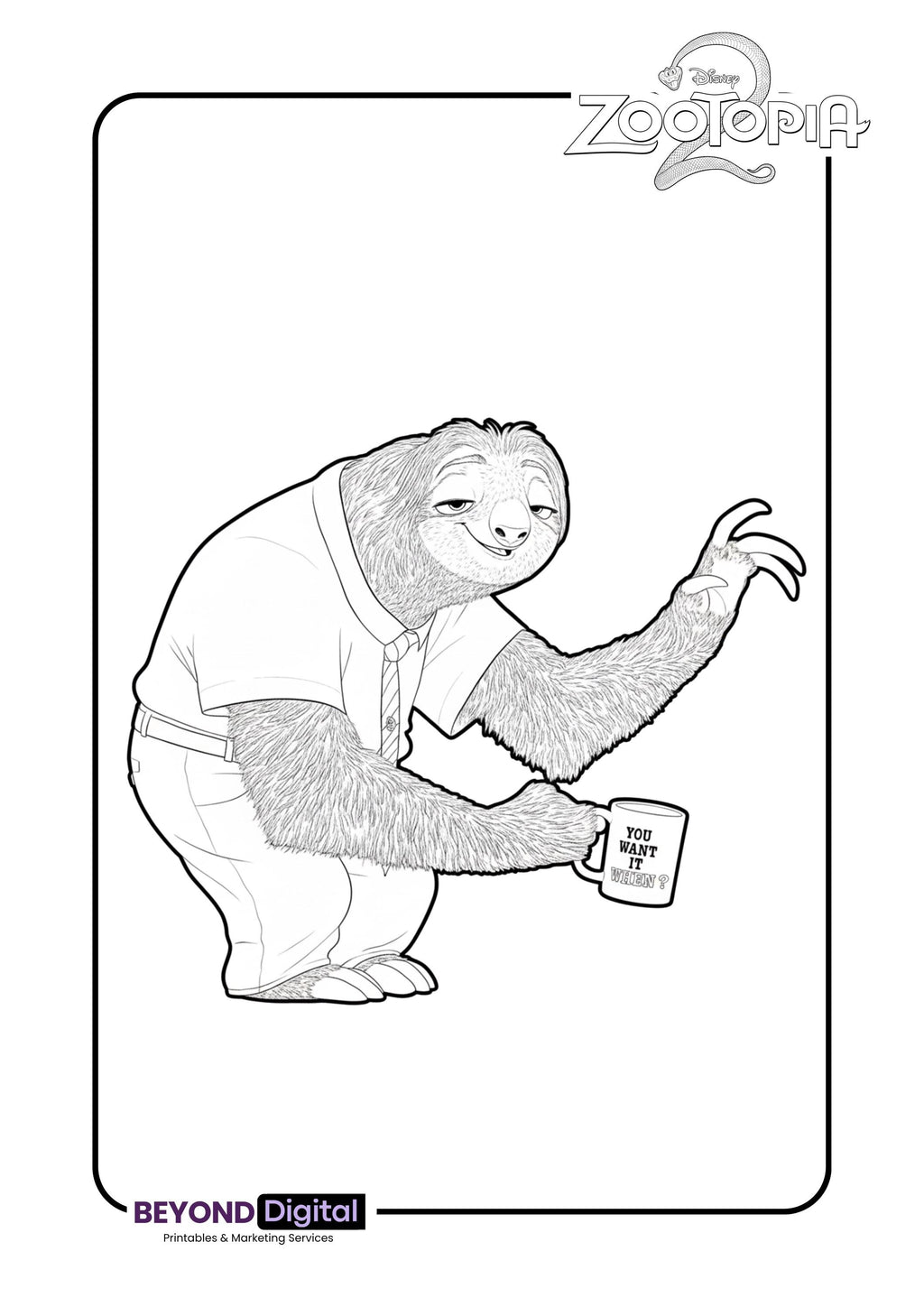 Zootopia 2 Printable Colouring Pages
