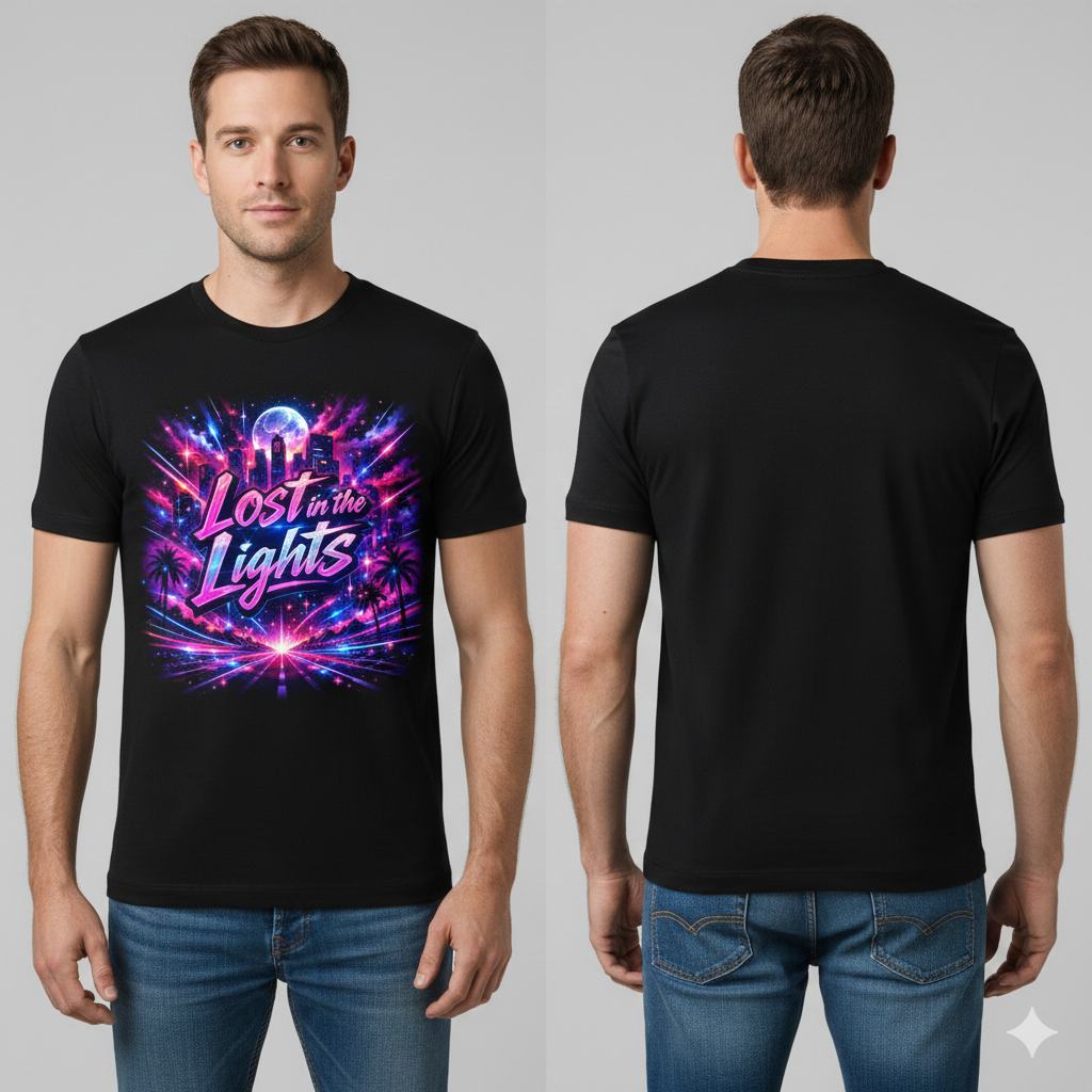 Retro Neon Graphic Tee - "Lost in the Lights" Fantasy Shirt