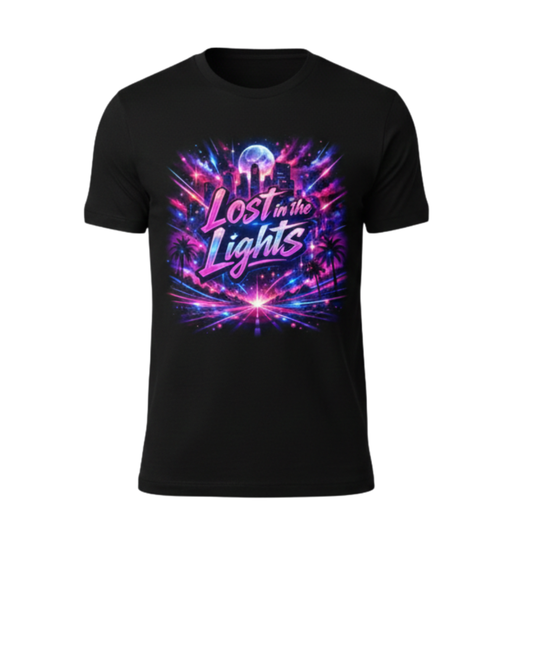 Retro Neon Graphic Tee - "Lost in the Lights" Fantasy Shirt