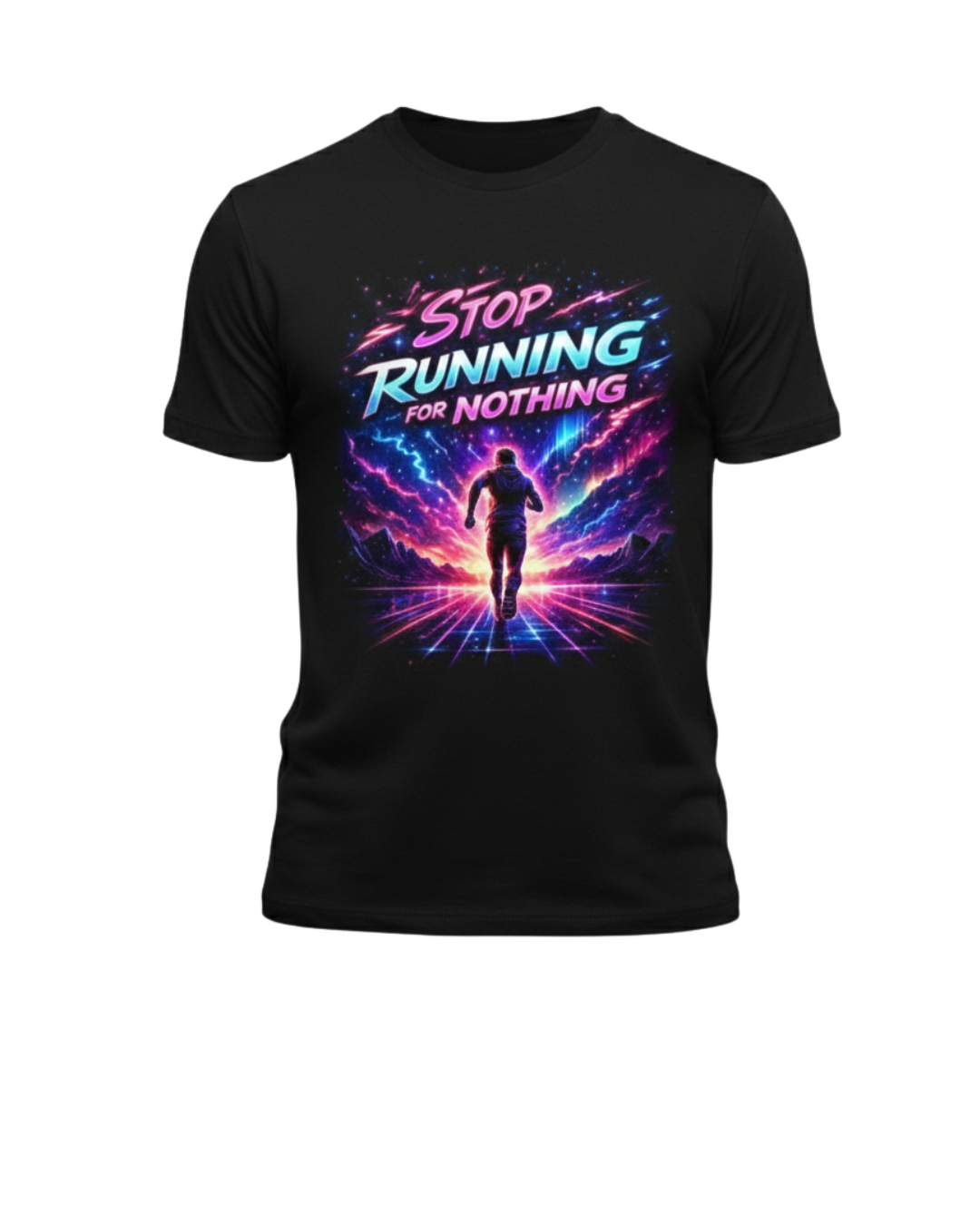 Retro Neon Graphic Tee - "Stop Running for Nothing" Fantasy Shirt