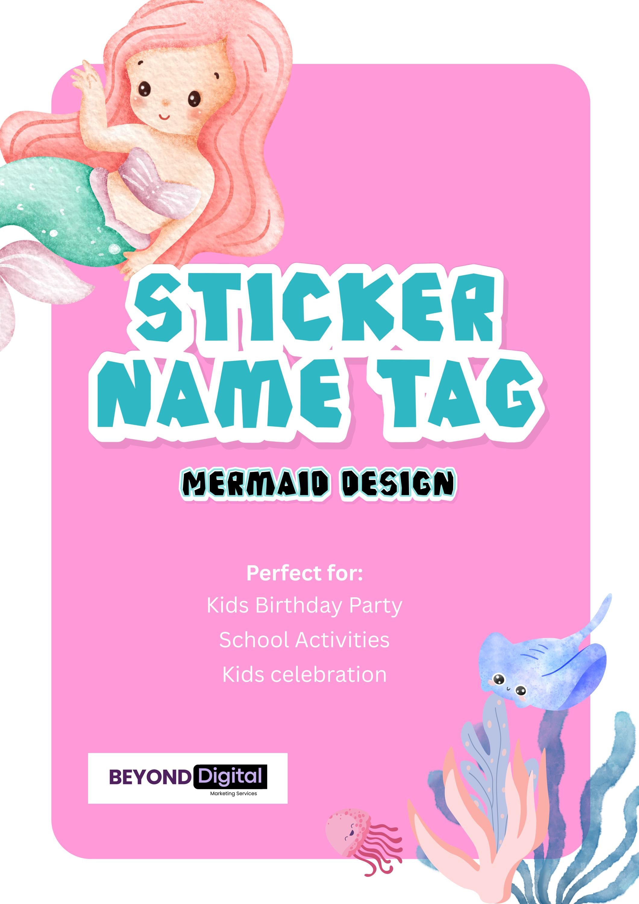 Sticker Name Tag Mermaid Design