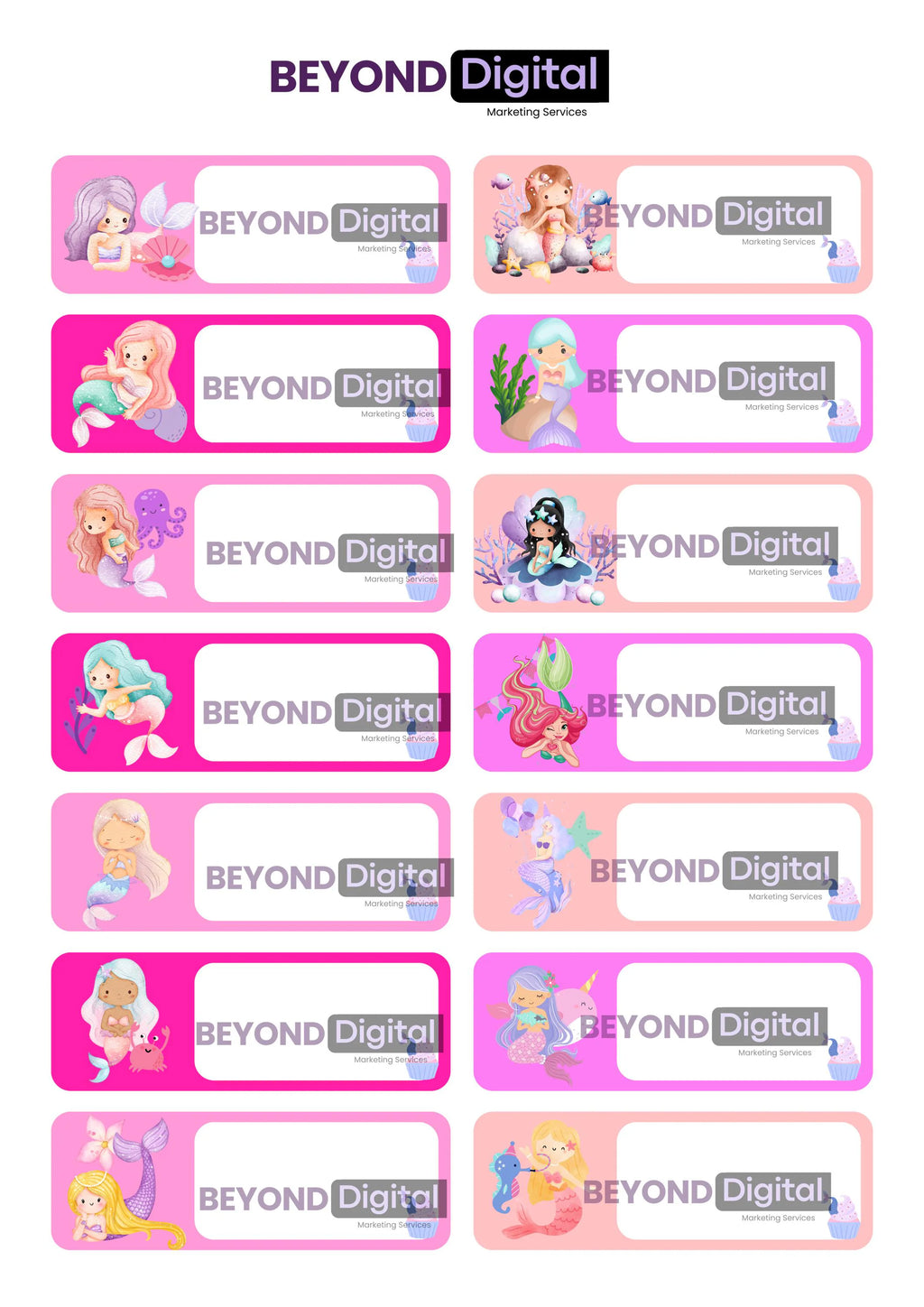 Sticker Name Tag Mermaid Design