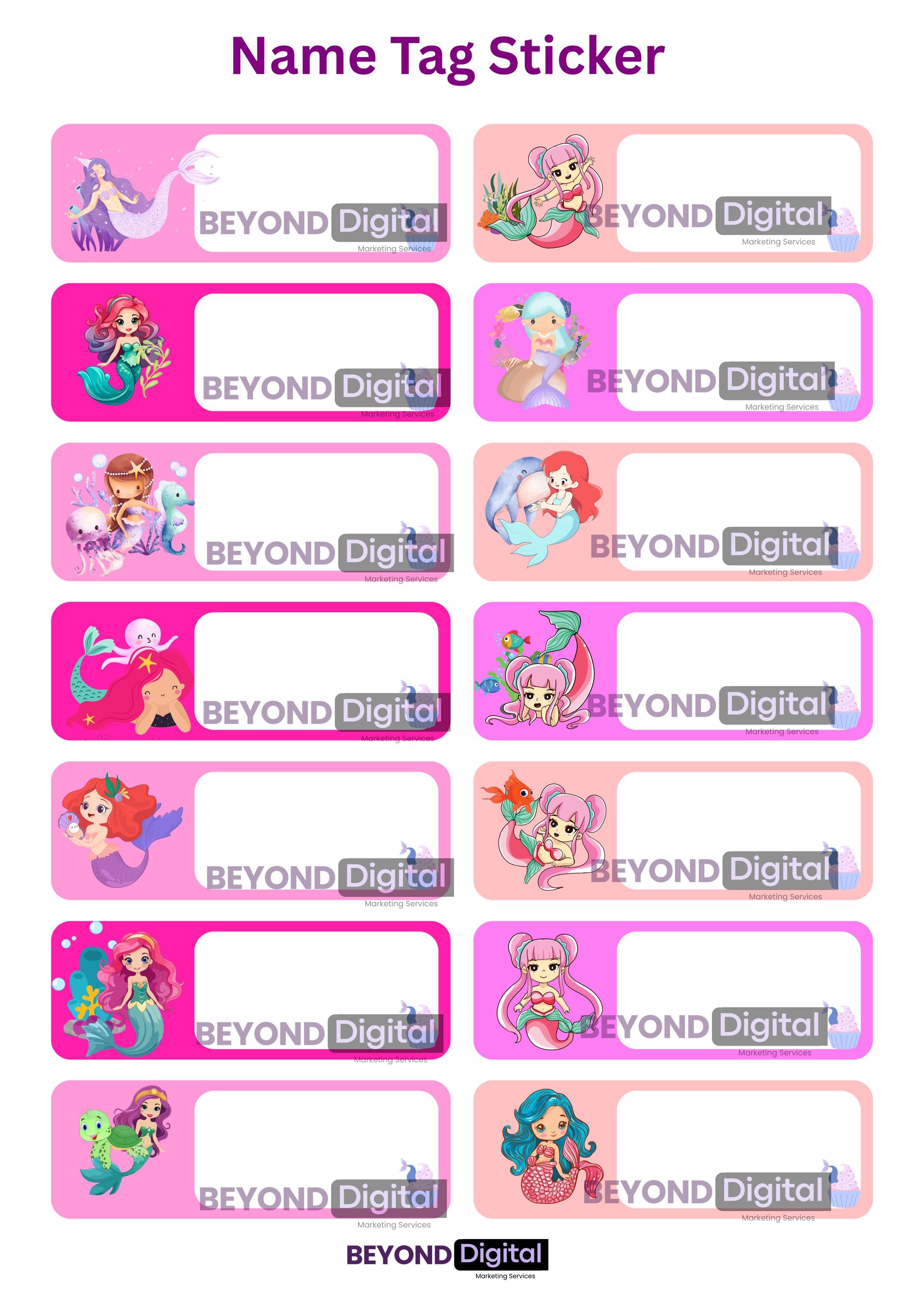 Sticker Name Tag Mermaid Design