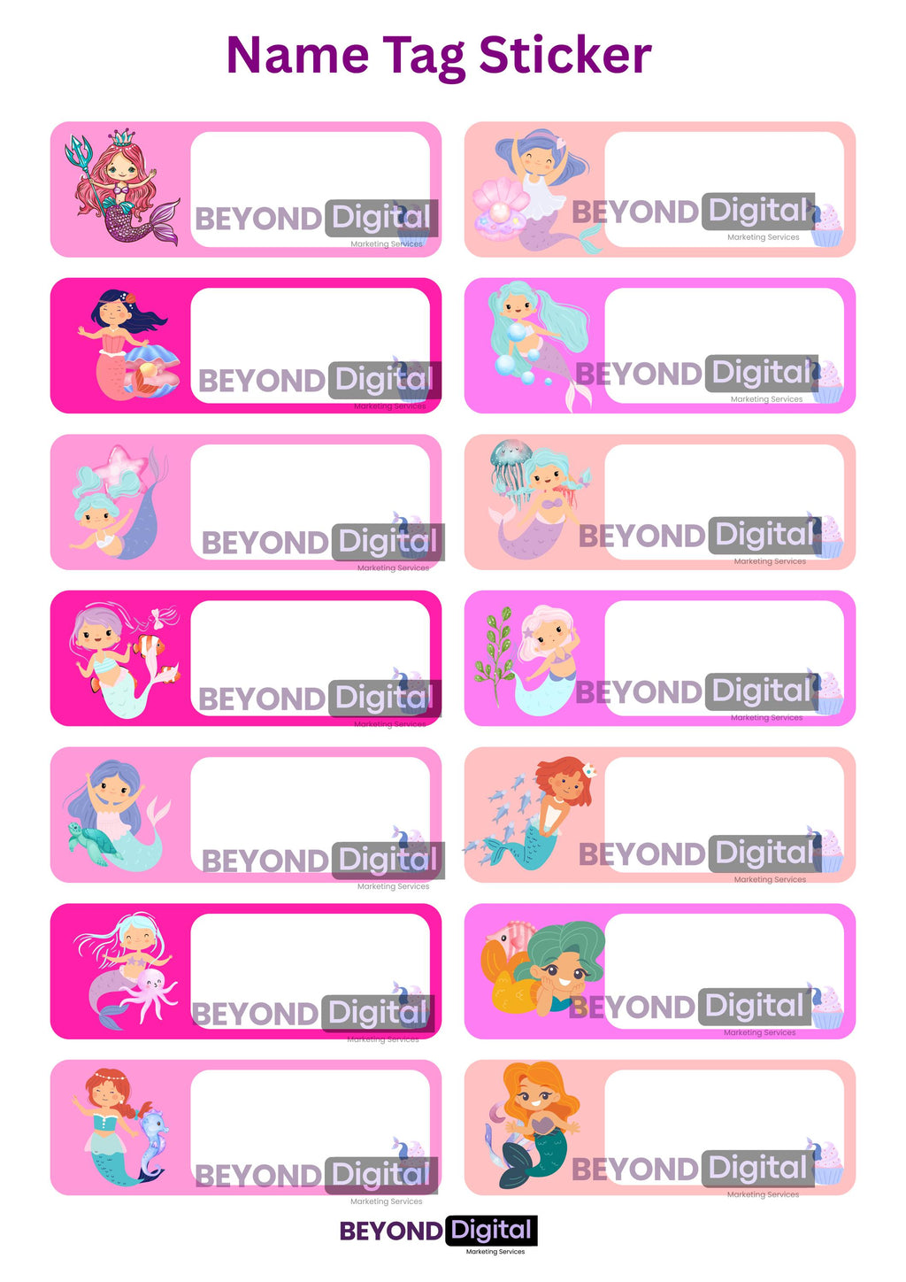 Sticker Name Tag Mermaid Design