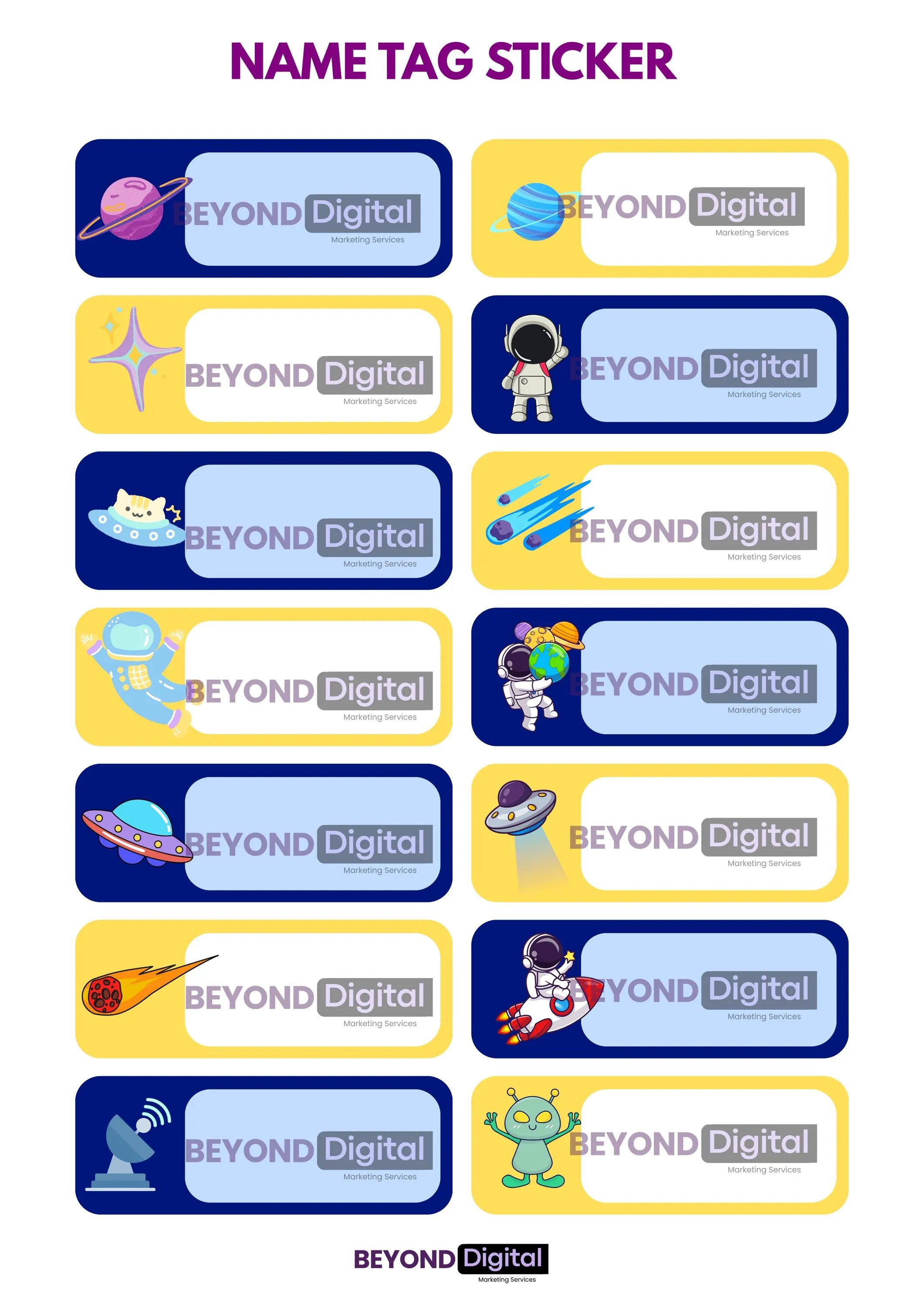 Sticker Name Tag Space Design