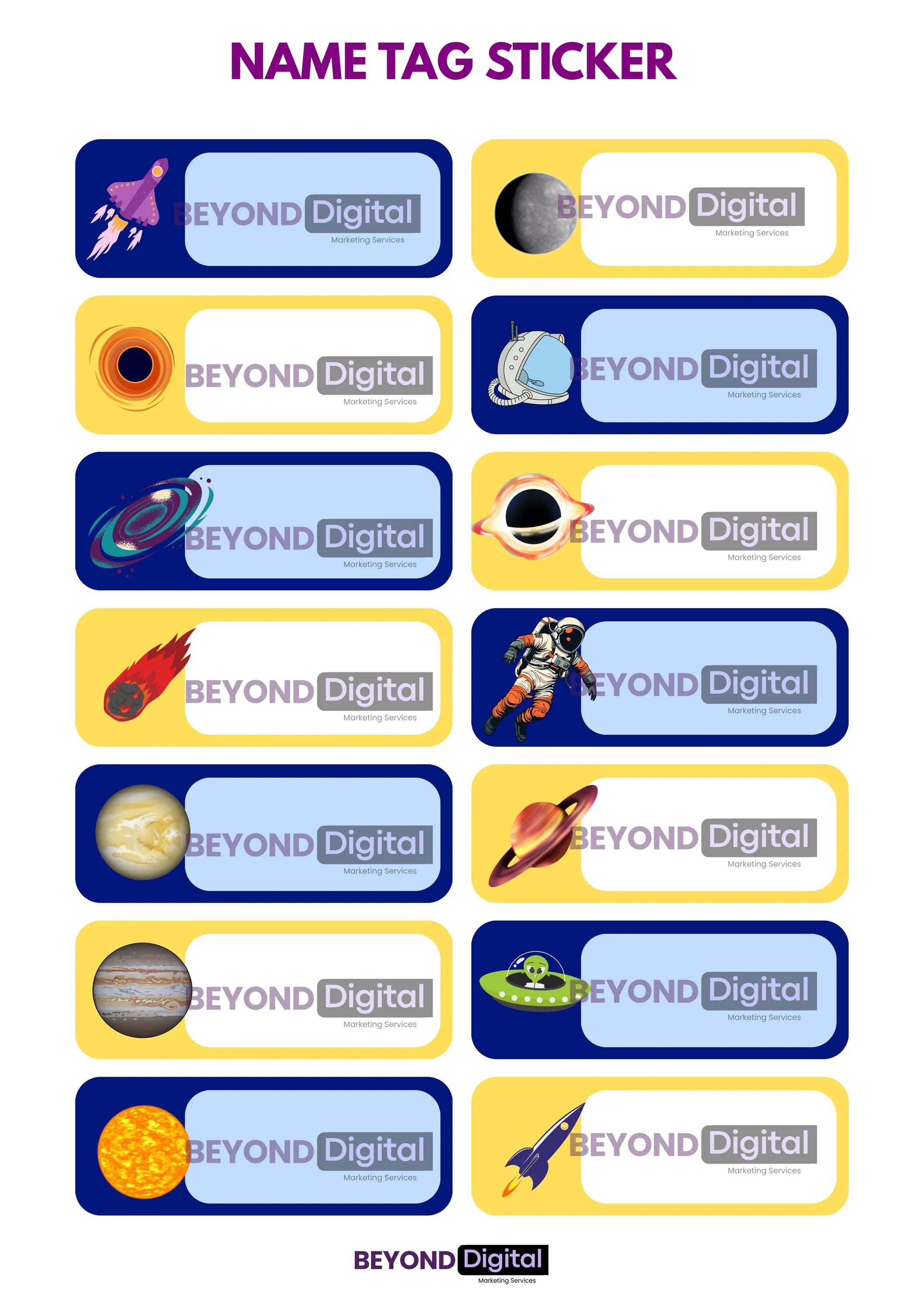 Sticker Name Tag Space Design