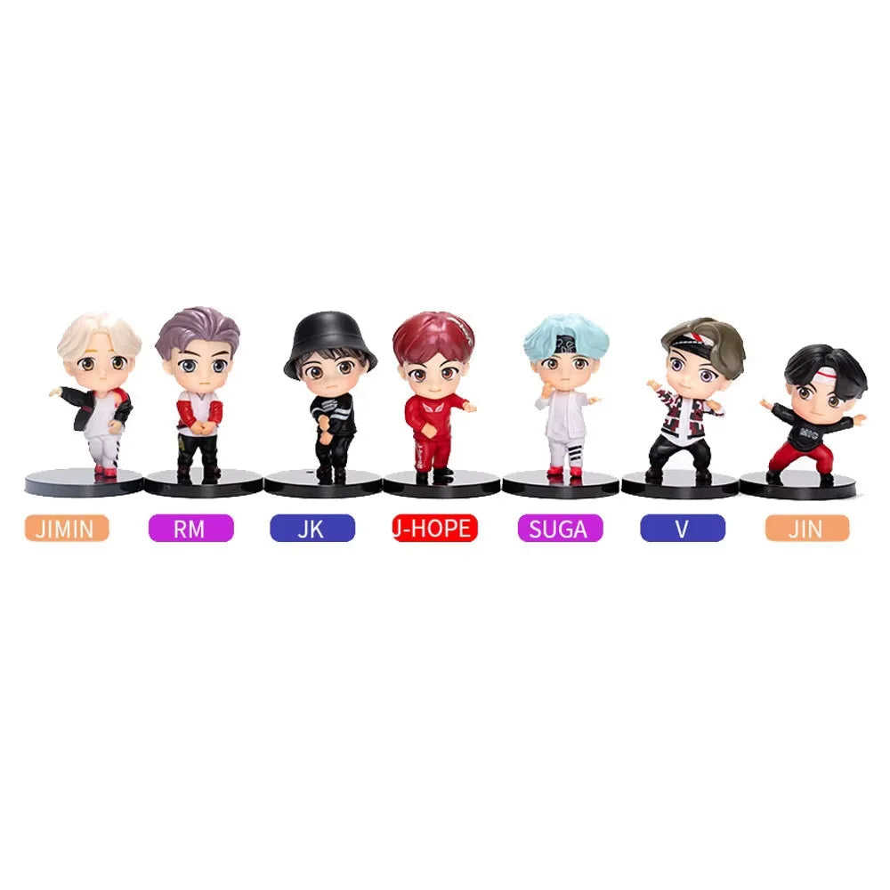 Bangtan Boys 7pcs/Set Action Figures Set RM Jin Suga Jhope Jimin V Jungkook Doll Model Toy Cute Star Idol Gift for Kids