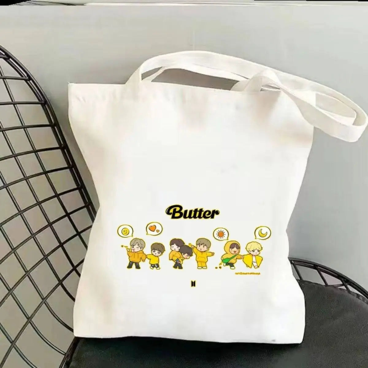 BTS series new cute creative cartoon pattern printed simple and fashionable large-capacity storage portable canvas shoulder bag