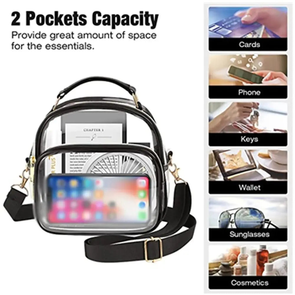 Large Capacity Clear Bag Stadium Approved PVC Clear Purse Clear Crossbody Bag  for Concerts Sports Festivals