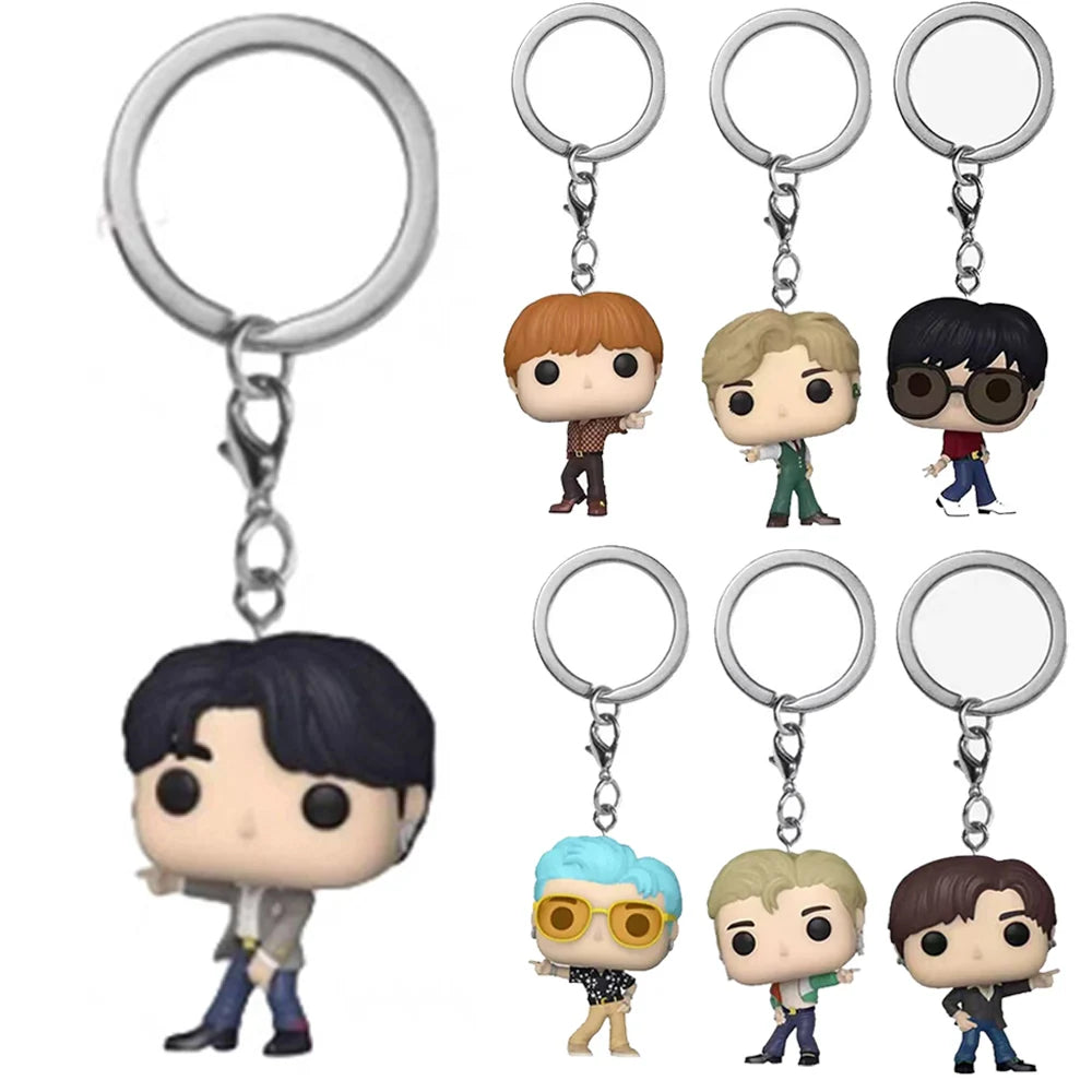 New Keychains Toy Cartoon V JUNG KOOK JIMIN Jin V J-HOPE Pocket Pop Keychain Vinyl Action Figure Collection Toys